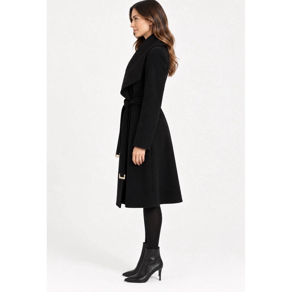 Diane Von Furstenberg Wool Blend Belted Overcoat Black SZ 8 - Picture 2 of 12